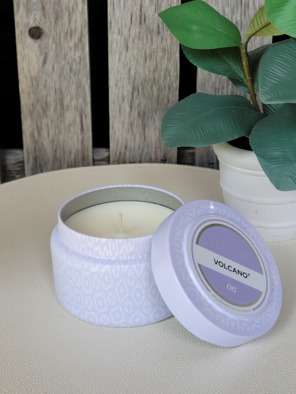 Volcano Lavender Scented Candle in Light Purple Decorative Tin